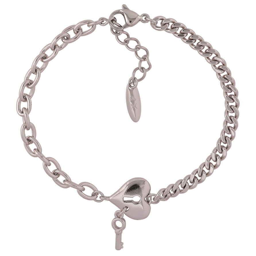 Браслет Xuping Родий Комбинированная цепочка с сердечком и ключиком размер с доп. цепочкой 18-21см х 4-5мм фото №1 Браслет Xuping Родий Комбинированная цепочка с сердечком и ключиком размер с доп. цепочкой 18-21см х 4-5мм фото №1