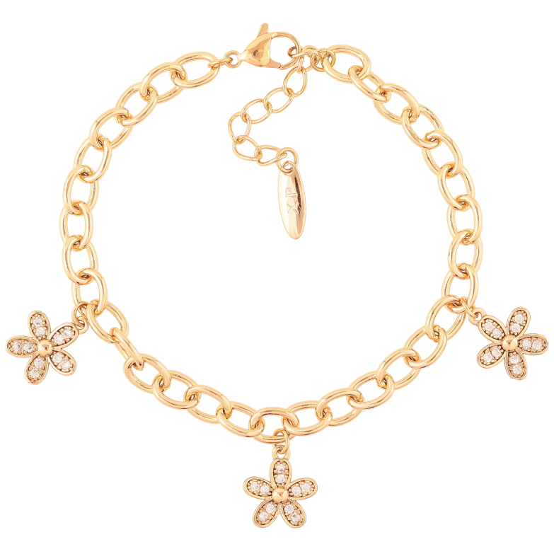 Браслет Xuping Позолота 18K Цепочка с подвесками цветочками длина с доп. цепочкой 18.5-22см х 6мм фото №1 Браслет Xuping Позолота 18K Цепочка с подвесками цветочками длина с доп. цепочкой 18.5-22см х 6мм фото №1