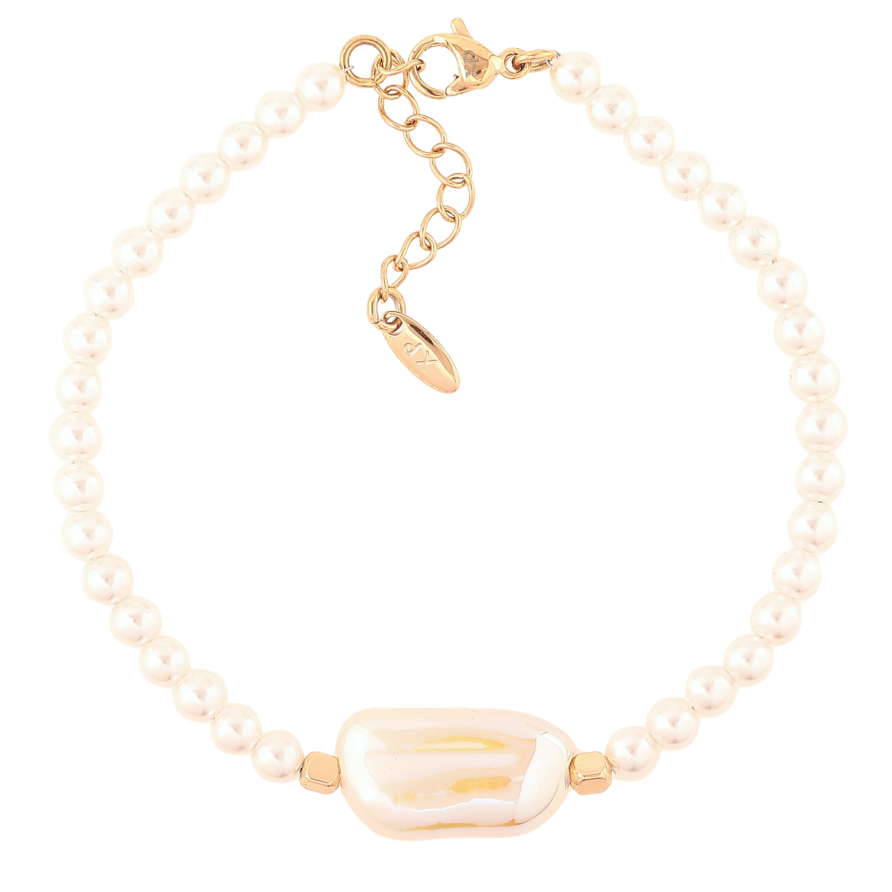 Браслет Xuping Позолота 18K Жемчужные бусины с перламутровой вставкой длина с доп.цепочка 17-20см х 4мм фото №1 Браслет Xuping Позолота 18K Жемчужные бусины с перламутровой вставкой длина с доп.цепочка 17-20см х 4мм фото №1