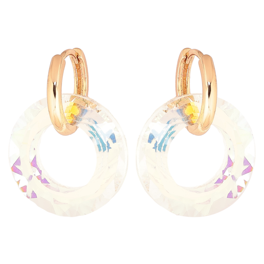 Серьги Xuping Позолота 18K подвески на колечках Радужные кристальные колечки 2 в 1 фото №1