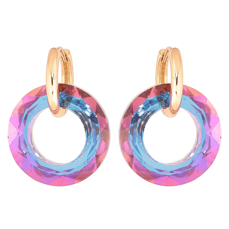 Сережки Xuping Позолота 18K підвіски на колечках «Різнокольорові кришталеві колечка» 2 в 1 фото №21