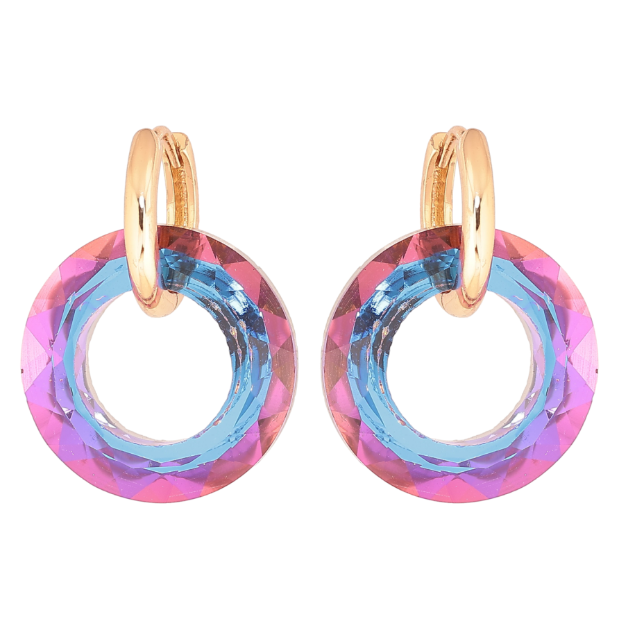 Серьги Xuping Позолота 18K подвески на колечках Разноцветные кристальные колечки 2 в 1 фото №1