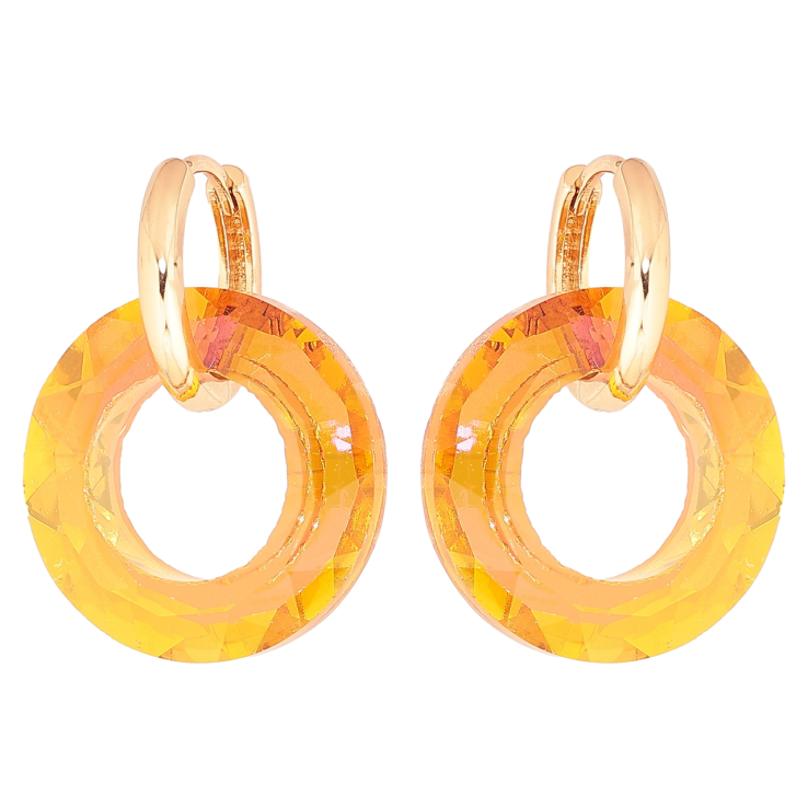 Серьги Xuping Позолота 18K подвески на колечках Оранжевые кристальные колечки 2 в 1 фото №7