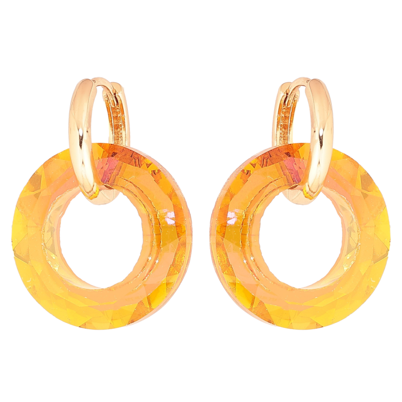 Серьги Xuping Позолота 18K подвески на колечках Оранжевые кристальные колечки 2 в 1 фото №1