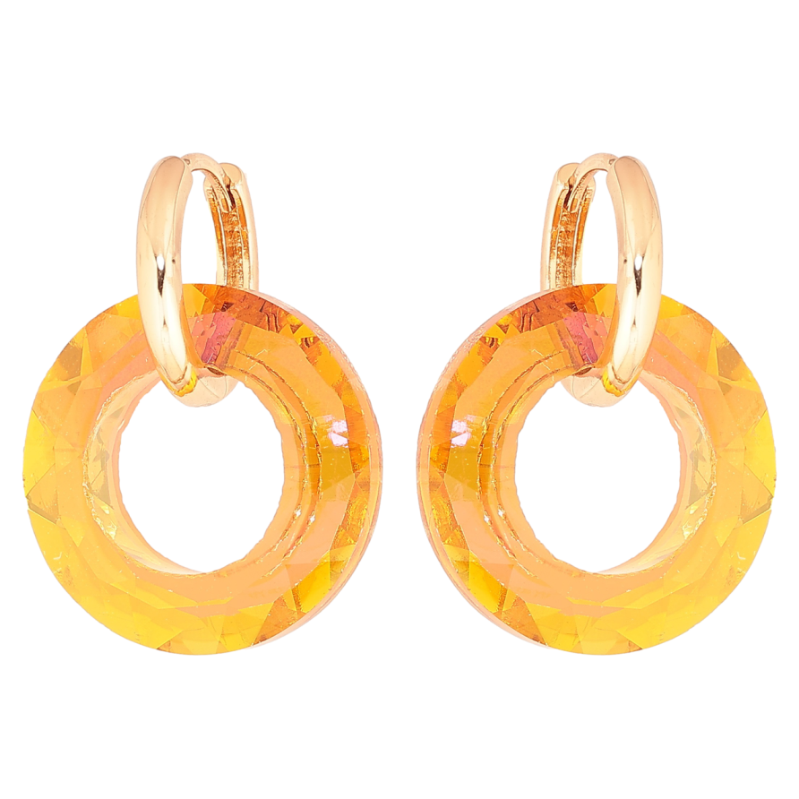 Серьги Xuping Позолота 18K подвески на колечках Оранжевые кристальные колечки 2 в 1 фото №1
