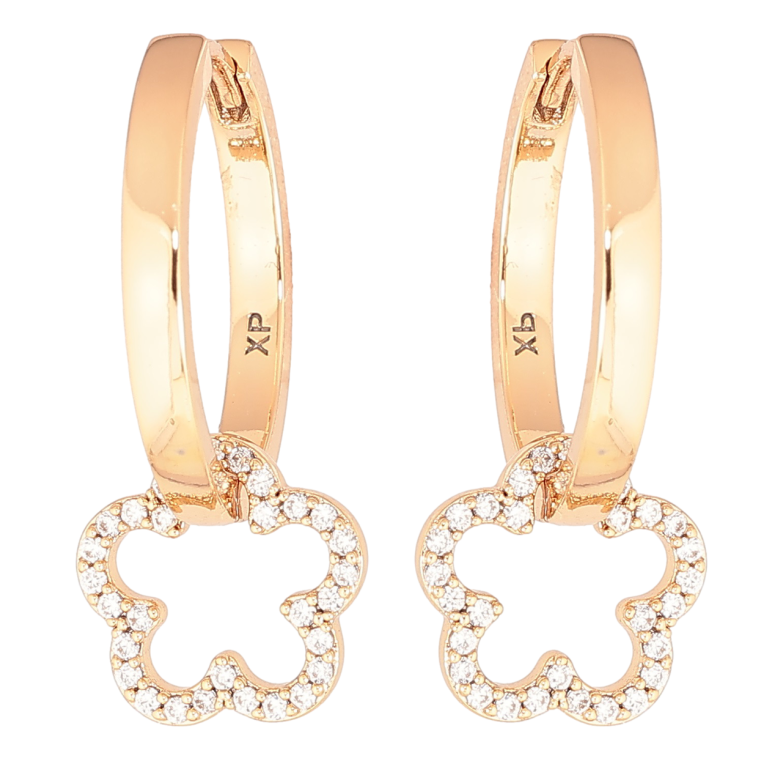 Серьги Xuping Позолота 18K подвески на колечках Кристальные цветочки 2 в 1 фото №1