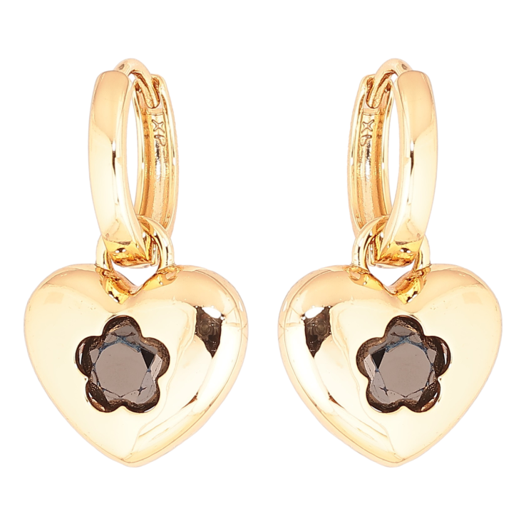 Серьги Xuping Позолота 18K подвески на колечках Сердечки с черным кристаллом 2 в 1 фото №14