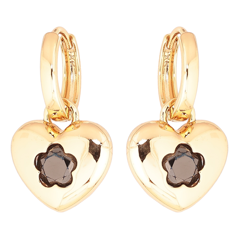 Серьги Xuping Позолота 18K подвески на колечках Сердечки с черным кристаллом 2 в 1 фото №1 Серьги Xuping Позолота 18K подвески на колечках Сердечки с черным кристаллом 2 в 1 фото №1