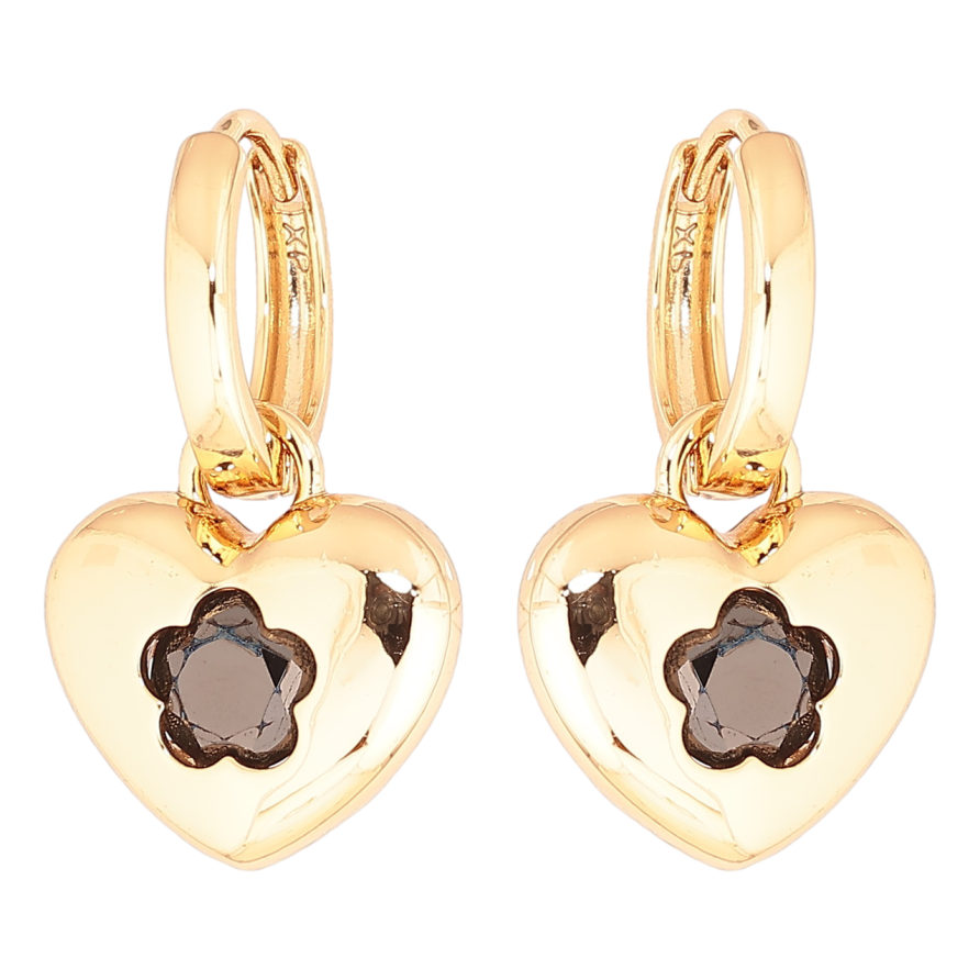 Серьги Xuping Позолота 18K подвески на колечках Сердечки с черным кристаллом 2 в 1 фото №1 Серьги Xuping Позолота 18K подвески на колечках Сердечки с черным кристаллом 2 в 1 фото №1