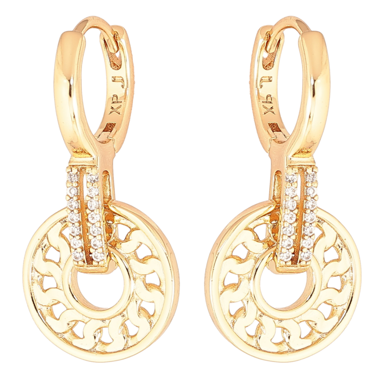 Серьги Xuping Позолота 18K подвески на колечках Декоративный узор с кристаллами фото №1 Серьги Xuping Позолота 18K подвески на колечках Декоративный узор с кристаллами фото №1