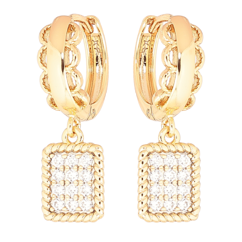 Сережки Xuping Позолота 18K підвіски на колечках «Візерунок з кристалами» фото №1