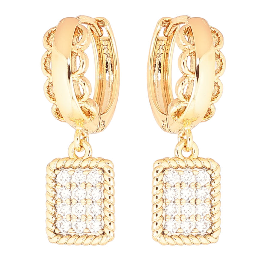 Серьги Xuping Позолота 18K подвески на колечках Узор с кристаллами фото №1 Серьги Xuping Позолота 18K подвески на колечках Узор с кристаллами фото №1