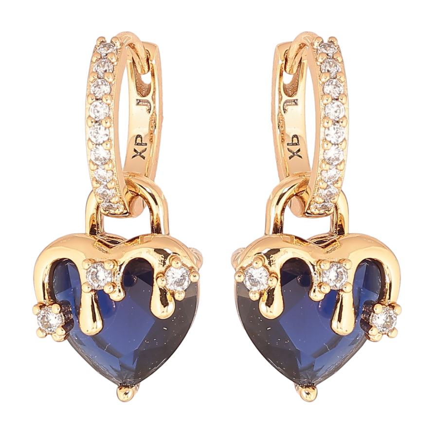 Сережки Xuping Позолота 18K підвіски на колечках «Сині кришталеві сердечка» 2 в 1 фото №1
