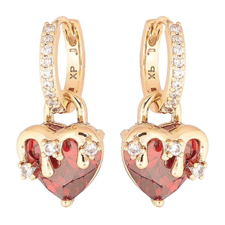 Сережки Xuping Позолота 18K підвіски на колечках «Червоні кришталеві сердечка» 2 в 1 фото №18