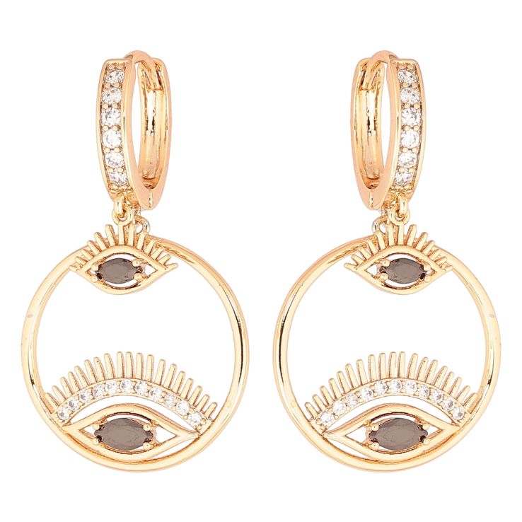 Серьги Xuping Позолота 18K подвески на колечках Глаза с черными кристаллами фото №20