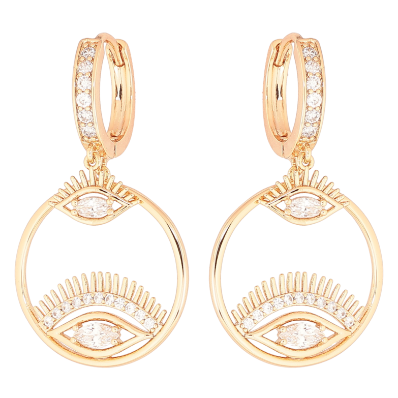 Серьги Xuping Позолота 18K подвески на колечках Глаза с кристаллами фото №1