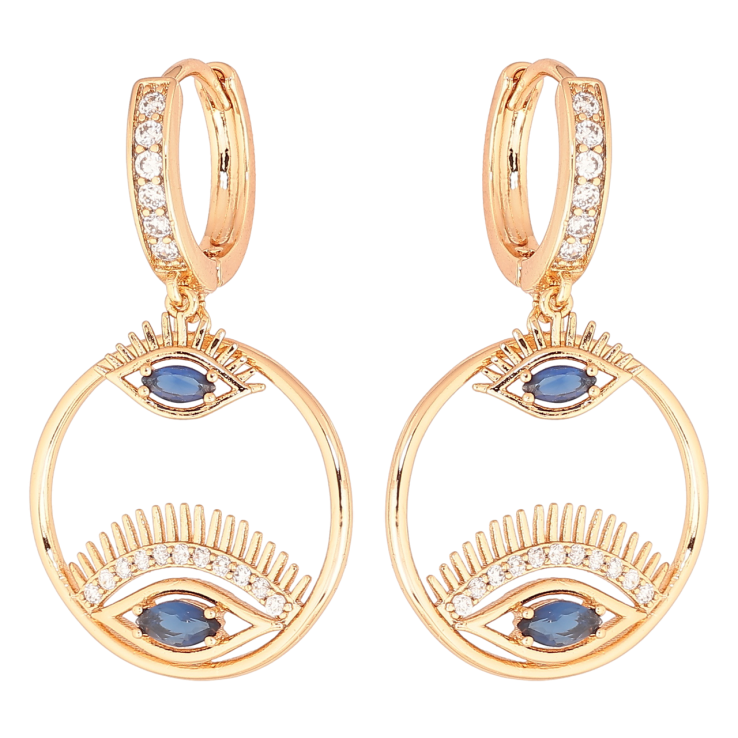 Серьги Xuping Позолота 18K подвески на колечках Глаза с синими кристаллами фото №21