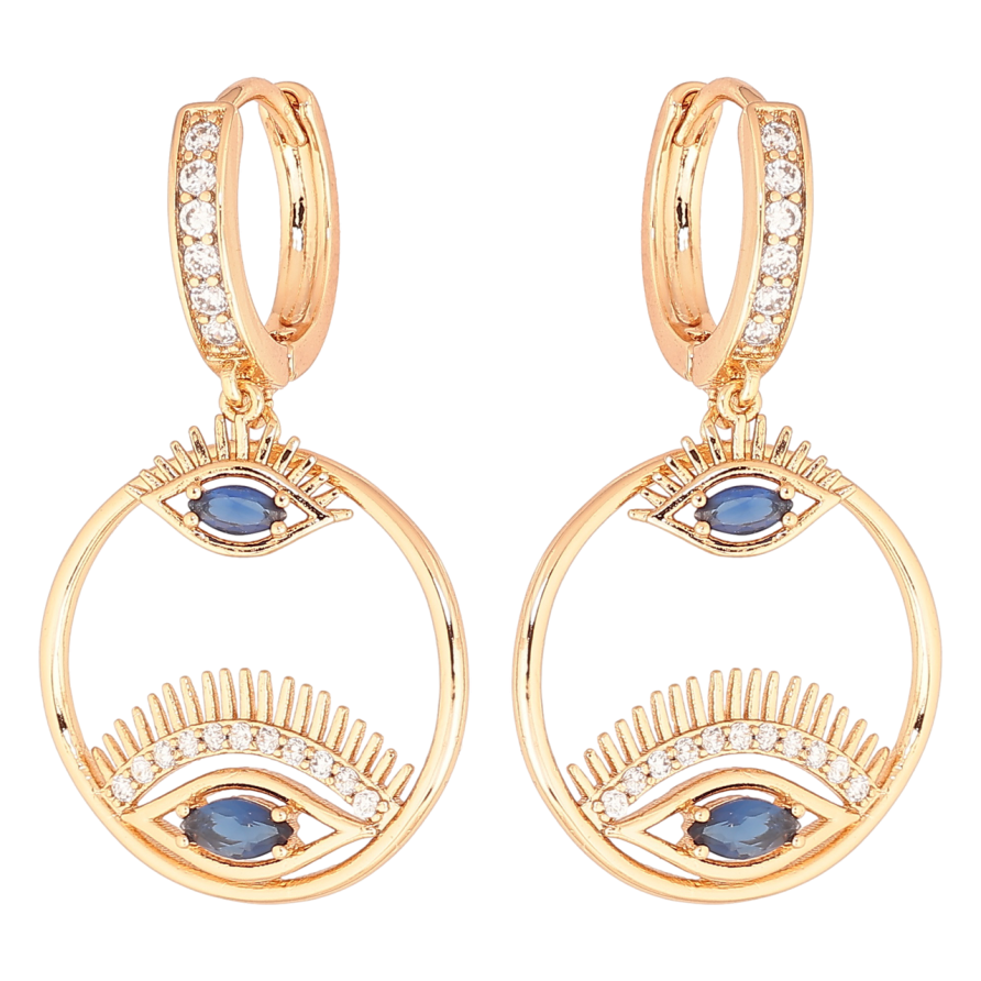 Серьги Xuping Позолота 18K подвески на колечках Глаза с синими кристаллами фото №1 Серьги Xuping Позолота 18K подвески на колечках Глаза с синими кристаллами фото №1