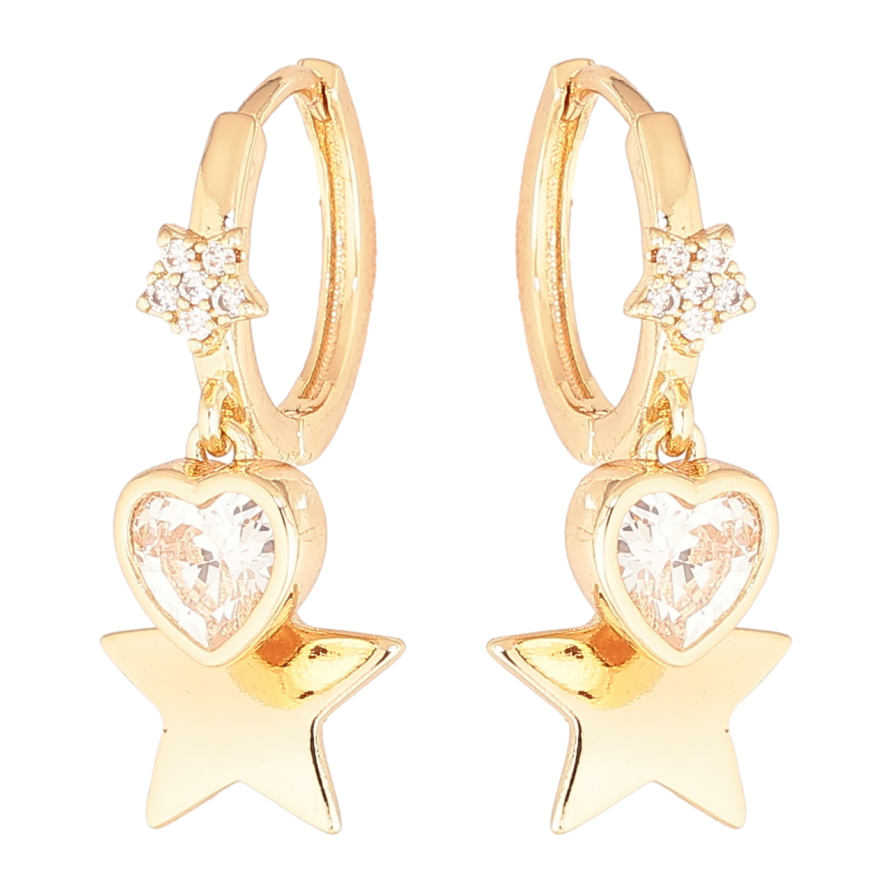 Серьги Xuping Позолота 18K подвески на колечках Звездочки с кристальным сердечком фото №1