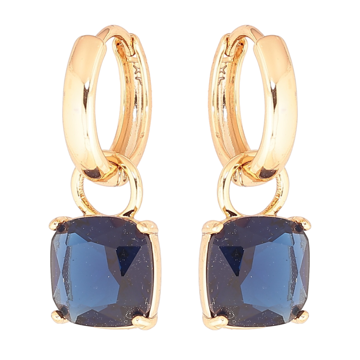 Сережки Xuping Позолота 18K підвіски на колечках «Сині кристали» 9х9мм, 2 в 1 фото №7
