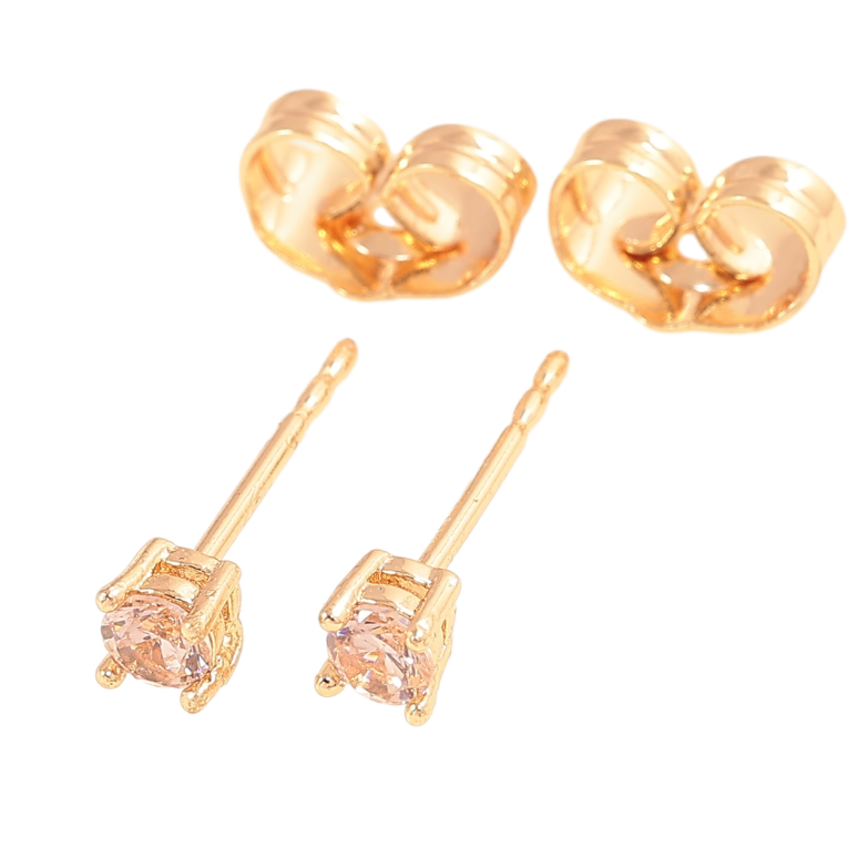 Сережки Xuping M&L Колір 18K пусети Бежеві кристали в 4-х крапановій оправі» ø 3мм фото №1