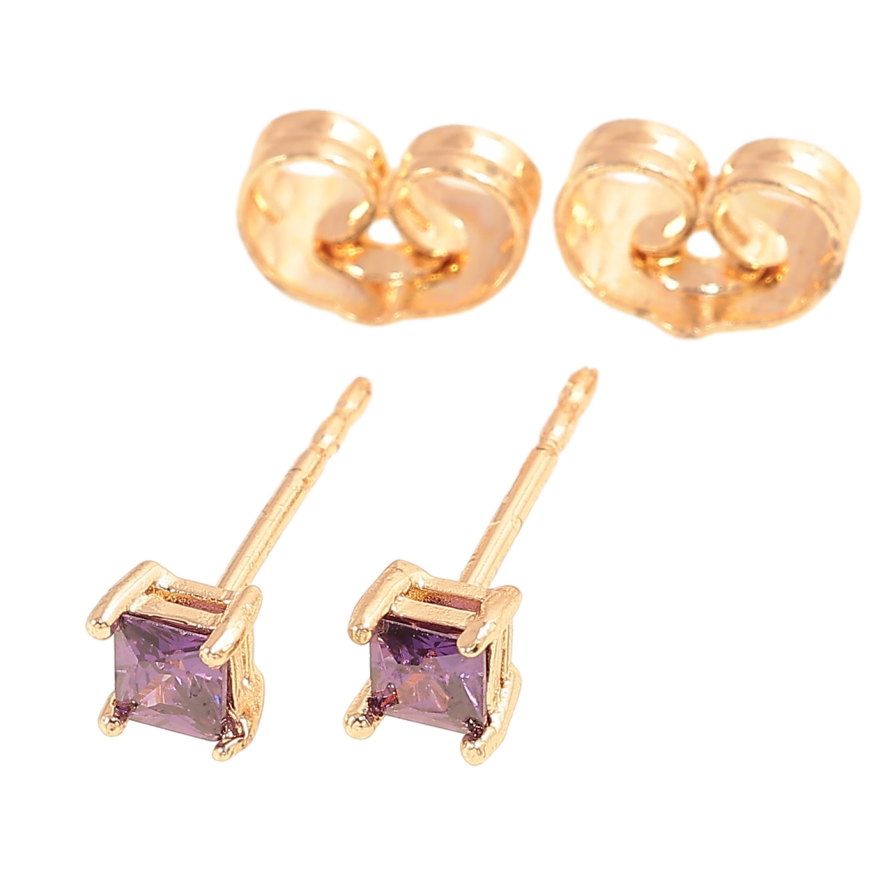 Сережки Xuping M&L Колір 18K пусети Бузкові кристали» 3х3мм фото №1