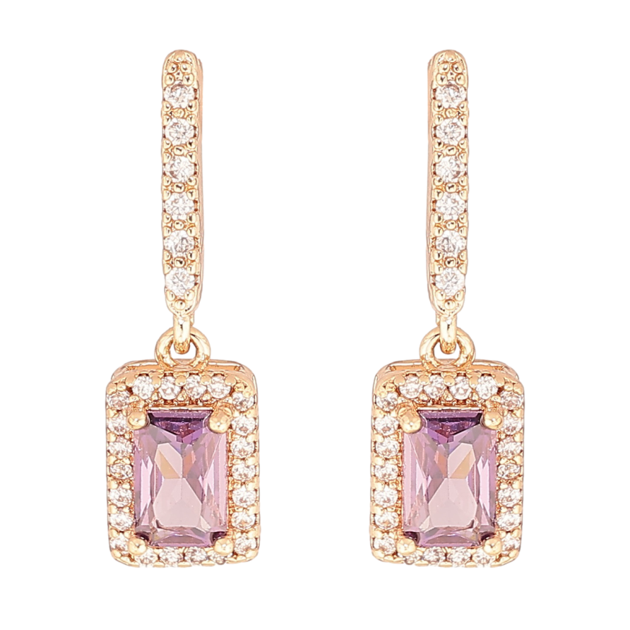 Сережки Xuping M&L Колір 18K пусети Кришталеві підвіски з бузковим кристалом» фото №1