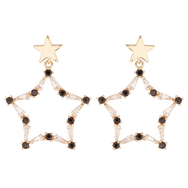 Серьги Xuping M&L Цвет 18K пусеты Звезды с черно-белыми кристаллами фото №1