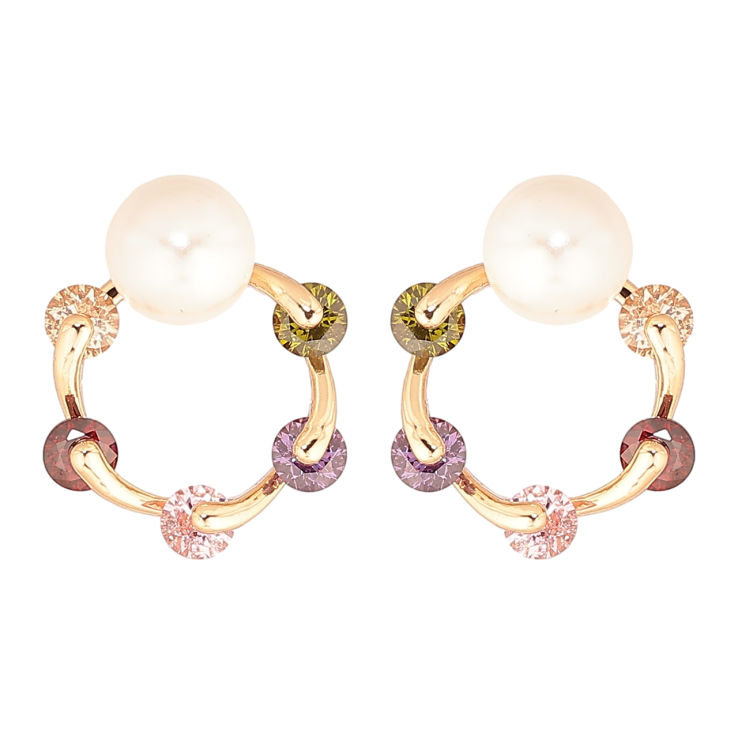 Серьги Xuping M&L Цвет 18K пусеты Колечки с разноцветными кристаллами и жемчужинами фото №10