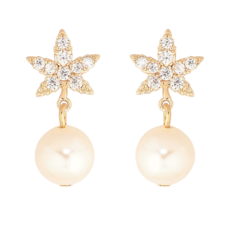 Серьги Xuping M&L Цвет 18K пусеты Кристальные листики с жемчужными подвесками фото №4