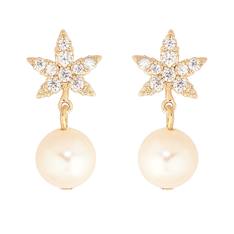 Серьги Xuping M&L Цвет 18K пусеты Кристальные листики с жемчужными подвесками фото №1 Серьги Xuping M&L Цвет 18K пусеты Кристальные листики с жемчужными подвесками фото №1