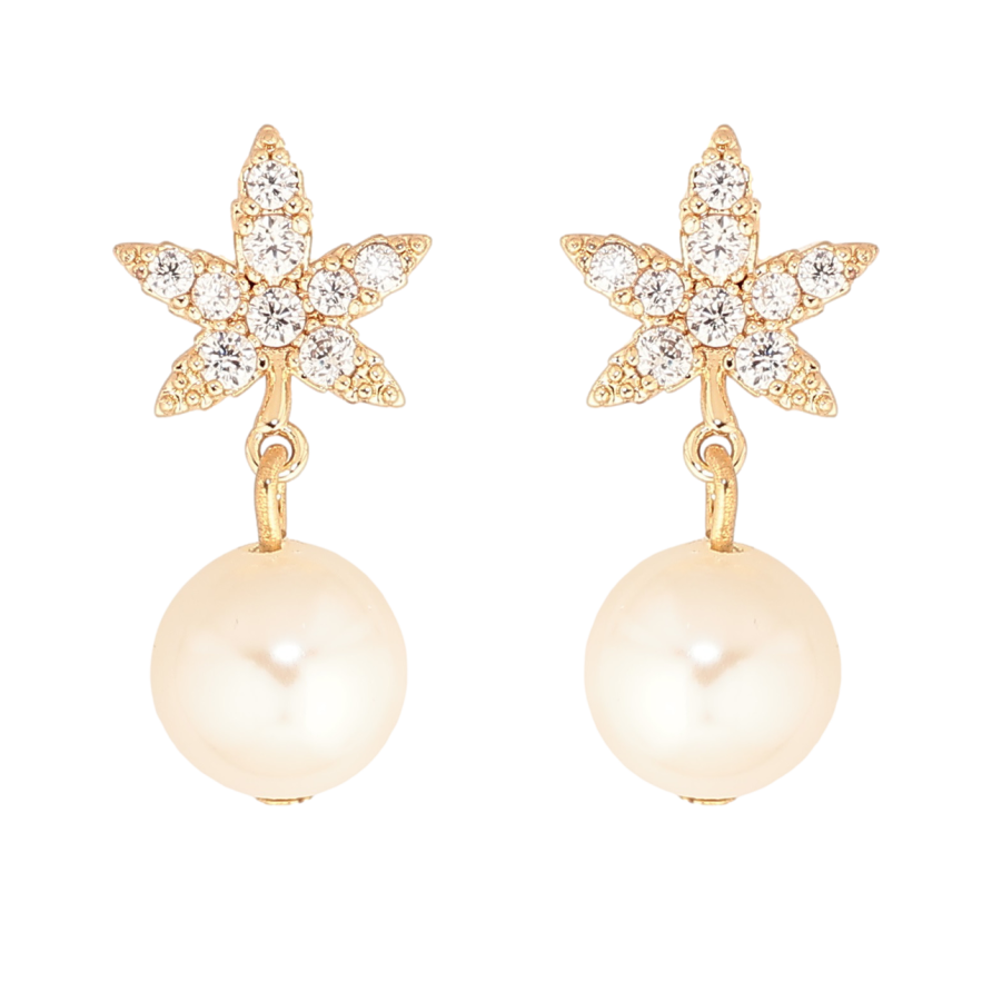 Серьги Xuping M&L Цвет 18K пусеты Кристальные листики с жемчужными подвесками фото №1 Серьги Xuping M&L Цвет 18K пусеты Кристальные листики с жемчужными подвесками фото №1