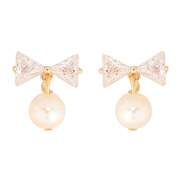 Серьги Xuping M&L Цвет 18K пусеты Кристальные банты с жемчужинами фото №5