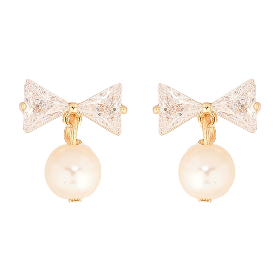 Серьги Xuping M&L Цвет 18K пусеты Кристальные банты с жемчужинами фото №1 Серьги Xuping M&L Цвет 18K пусеты Кристальные банты с жемчужинами фото №1