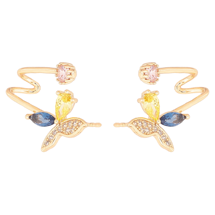 Сережки Xuping M&L Колір 18K пусети-кафи «Метелики з кольоровими кристалами» фото №17