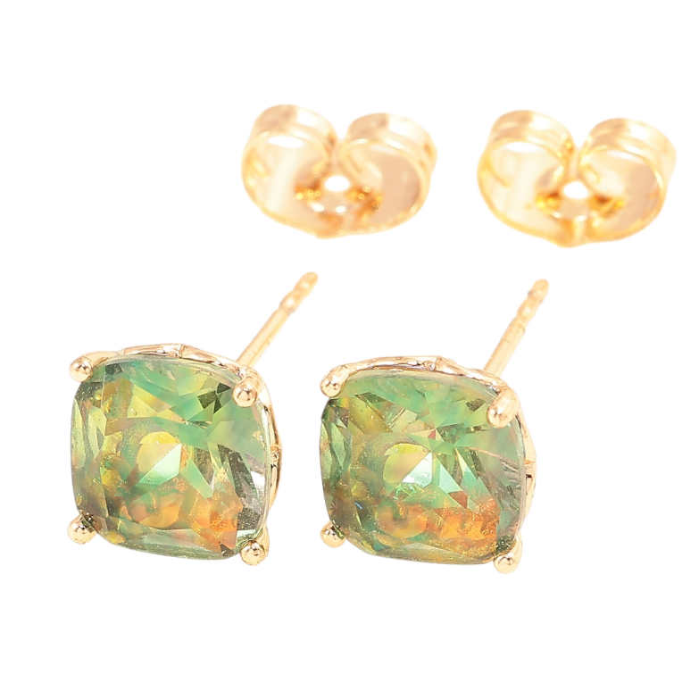 Серьги Xuping M&L Цвет 18K пусеты Зелено-желтые кристаллы 8х8мм фото №1