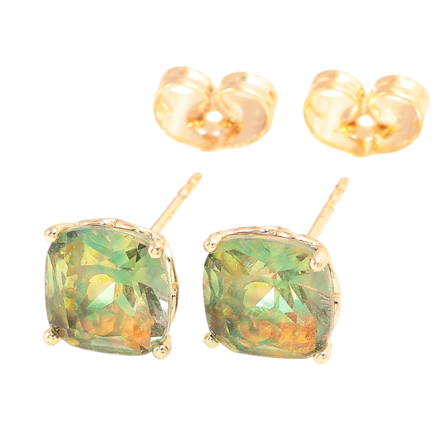 Серьги Xuping M&L Цвет 18K пусеты Зелено-желтые кристаллы 8х8мм фото №1