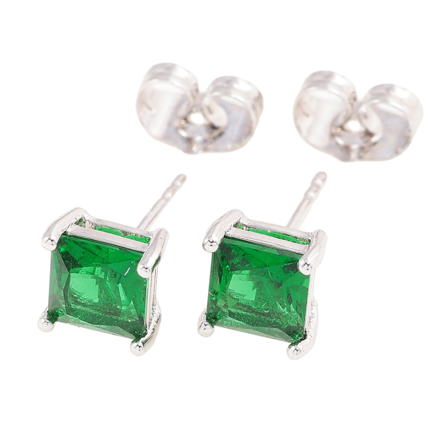 Серьги Xuping M&L Цвет Родий пусеты Зеленые кристаллы 6х6мм фото №1