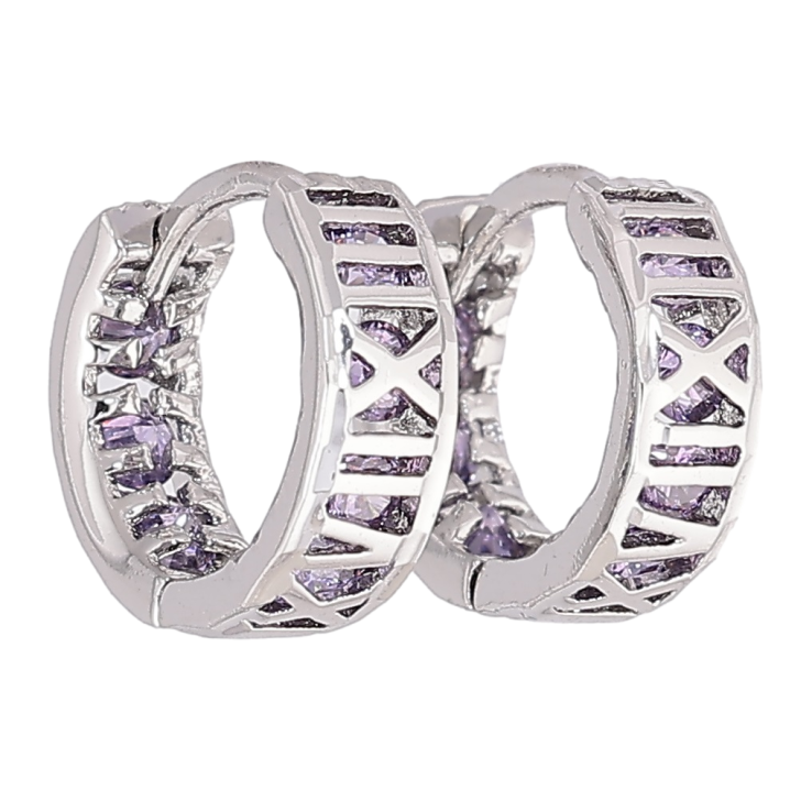 Серьги Xuping M&L Цвет Родий колечки Римские цифры с сиреневыми кристаллами фото №16 Серьги Xuping M&L Цвет Родий колечки Римские цифры с сиреневыми кристаллами фото №16