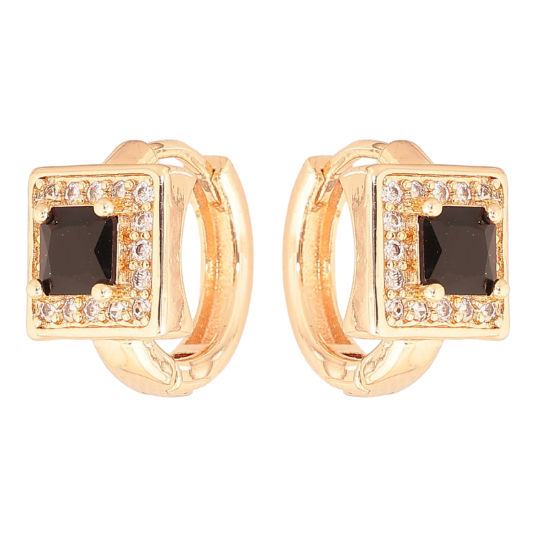 Серьги Xuping M&L Цвет 18K колечки Черный кристалл в обрамлении мелких кристалликов фото №1