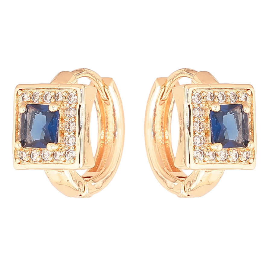 Серьги Xuping M&L Цвет 18K колечки Синий кристалл в обрамлении мелких кристалликов фото №1