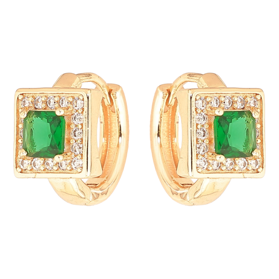 Серьги Xuping M&L Цвет 18K колечки Зеленый кристалл в обрамлении мелких кристалликов фото №1