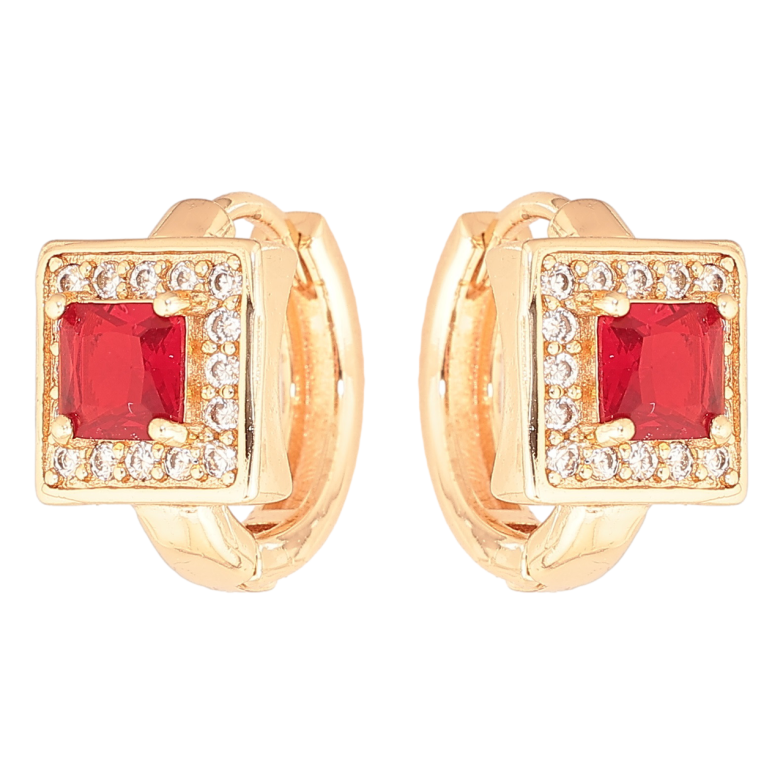 Серьги Xuping M&L Цвет 18K колечки Красный кристалл в обрамлении мелких кристалликов фото №1