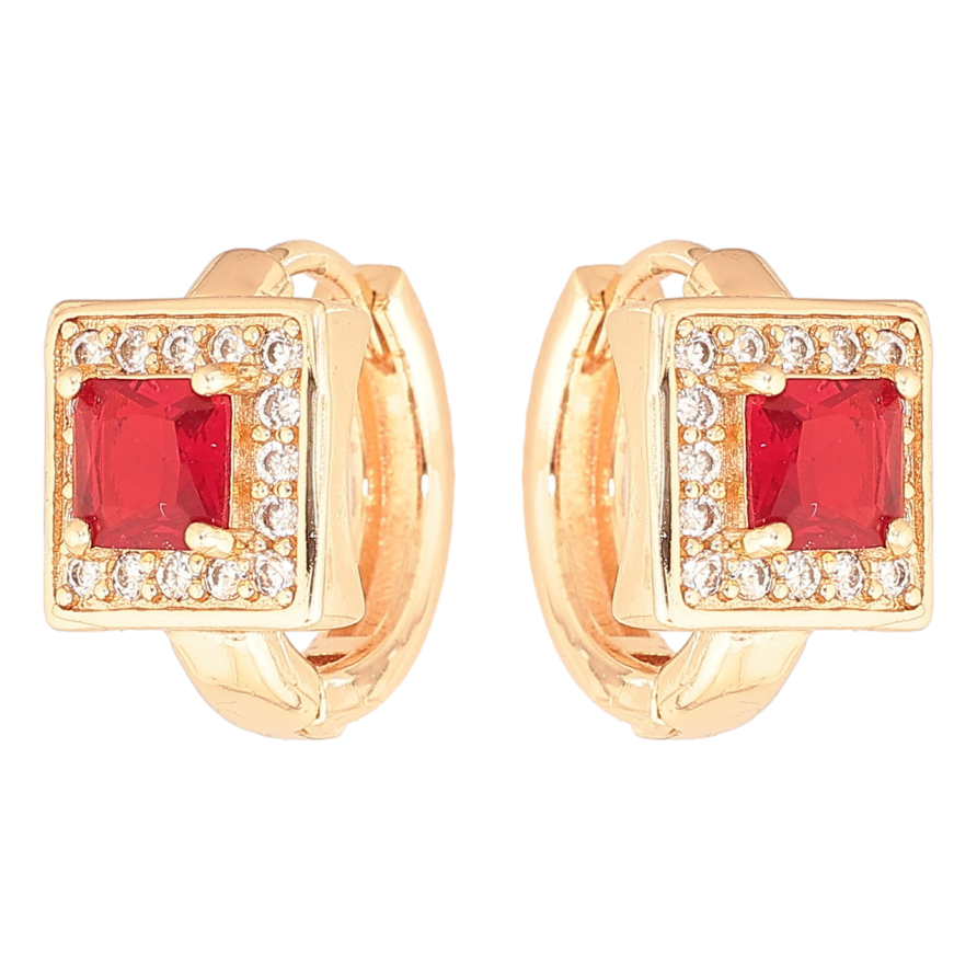 Серьги Xuping M&L Цвет 18K колечки Красный кристалл в обрамлении мелких кристалликов фото №1