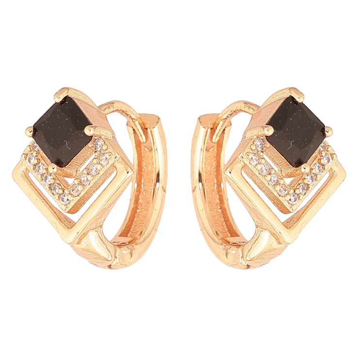 Сережки Xuping M&L Колір 18K колечка «Ромбовий візерунок з чорними кристалами» фото №3 Сережки Xuping M&L Колір 18K колечка «Ромбовий візерунок з чорними кристалами» фото №3