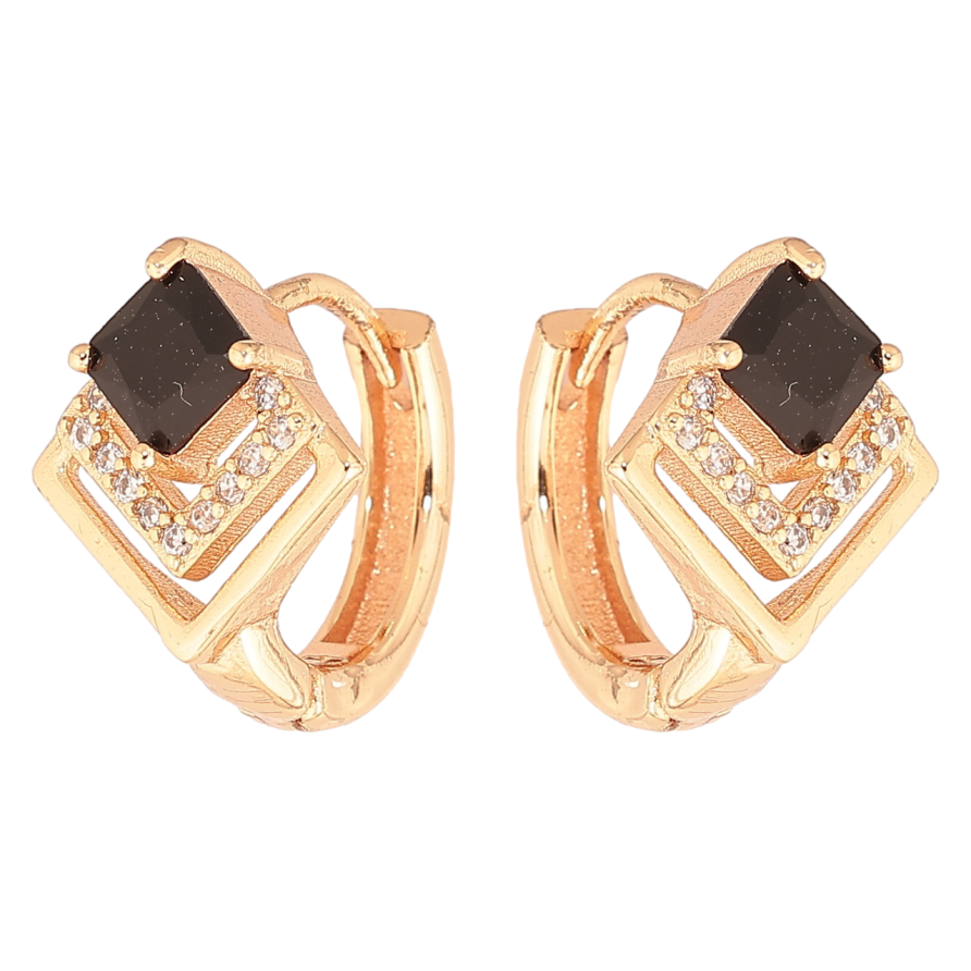 Сережки Xuping M&L Колір 18K колечка «Ромбовий візерунок з чорними кристалами» фото №1