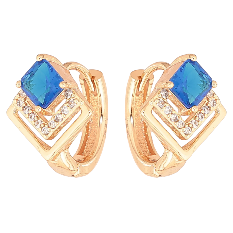 Серьги Xuping M&L Цвет 18K колечки Ромбовый узор с голубыми кристаллами фото №1 Серьги Xuping M&L Цвет 18K колечки Ромбовый узор с голубыми кристаллами фото №1