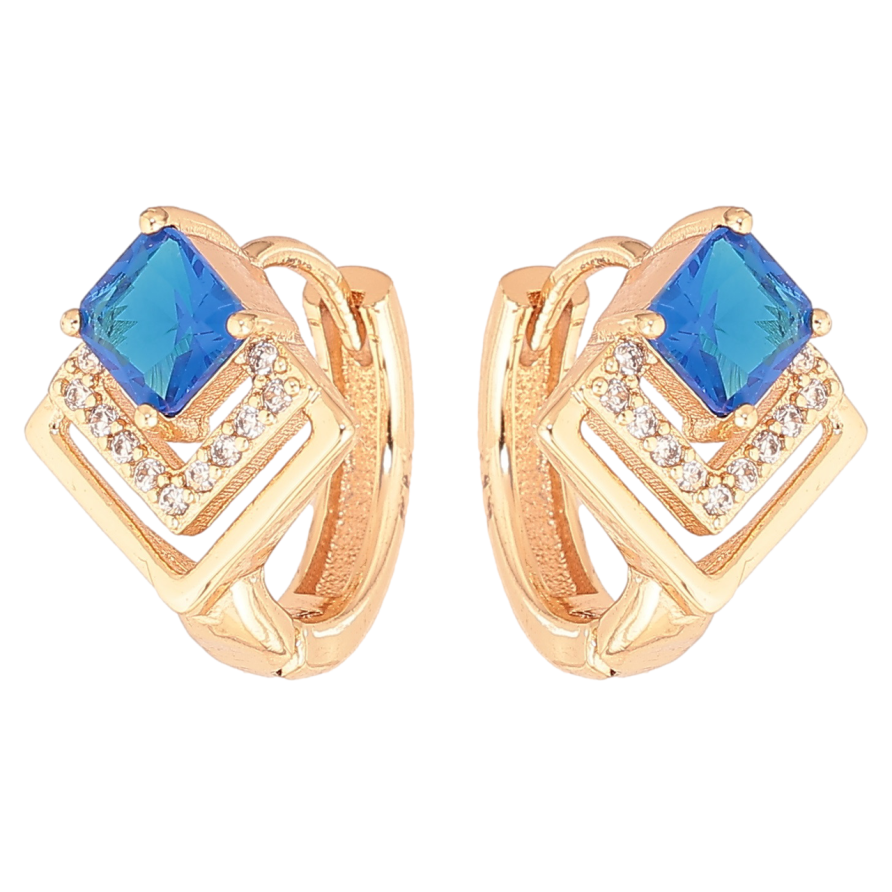 Серьги Xuping M&L Цвет 18K колечки Ромбовый узор с голубыми кристаллами фото №1 Серьги Xuping M&L Цвет 18K колечки Ромбовый узор с голубыми кристаллами фото №1