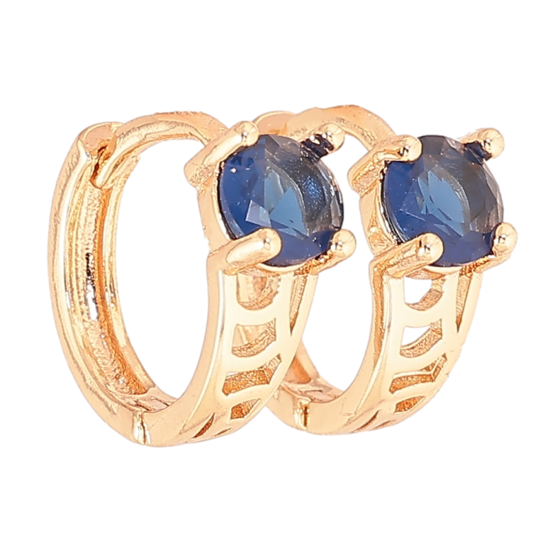 Сережки Xuping M&L Колір 18K колечка «Різьблений візерунок з синіми кристалами» на один бік фото №1 Сережки Xuping M&L Колір 18K колечка «Різьблений візерунок з синіми кристалами» на один бік фото №1