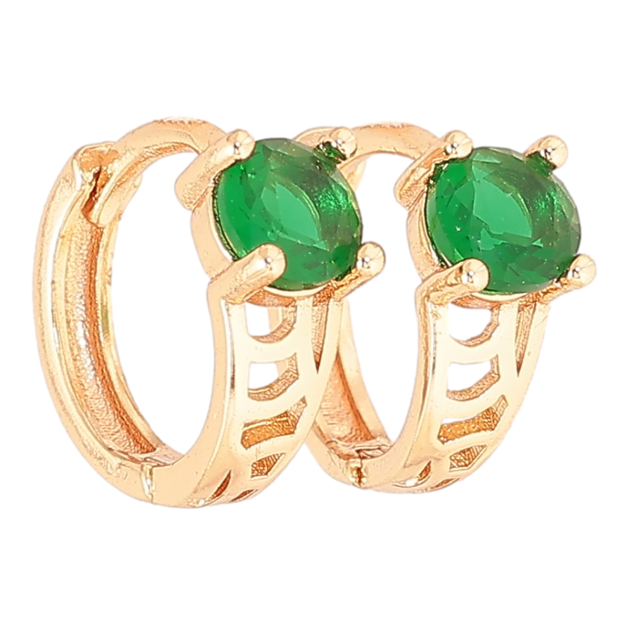 Серьги Xuping M&L Цвет 18K колечки Резной узор с зелеными кристаллами на одну сторону фото №1